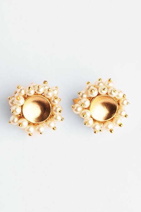 Suhani Pittie_Gold Plated Pearls Embellished Ear Buttons_Online_at_Aza_Fashions