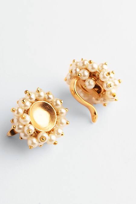Shop_Suhani Pittie_Gold Plated Pearls Embellished Ear Buttons_Online_at_Aza_Fashions