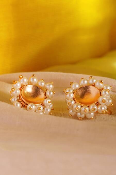 Suhani Pittie_Gold Plated Pearls Embellished Ear Buttons_at_Aza_Fashions