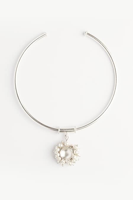 Shop Suhani Pittie Silver Plated Pearls Work Anklet at Aza Fashions Shop_Suhani Pittie_Silver Plated Pearls Work Anklet _at_Aza_Fashions