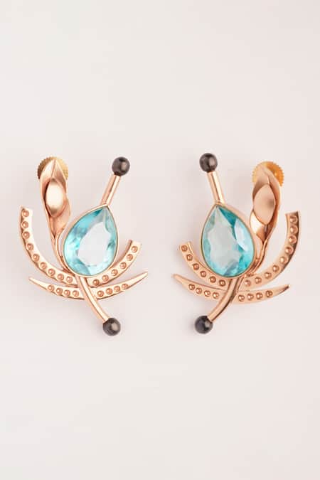 Shop Suhani Pittie Gold Plated Crystals Gale Embellished Stud Earrings at Aza Fashions Shop_Suhani Pittie_Gold Plated Crystals Gale Embellished Stud Earrings _at_Aza_Fashions