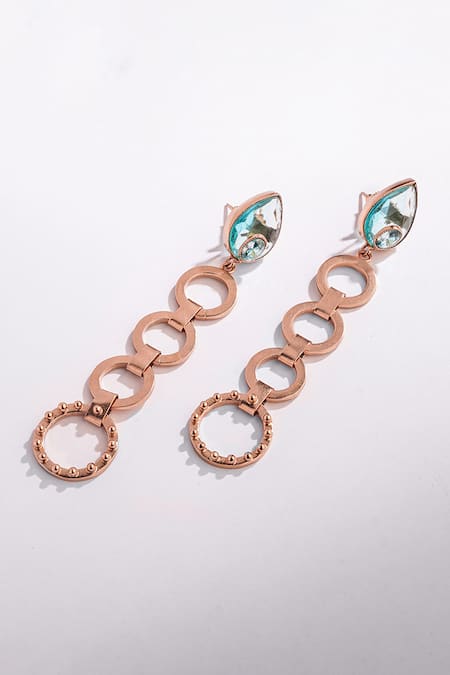 Shop_Suhani Pittie_Gold Plated Crystals Pools Embellished Dangler Earrings _at_Aza_Fashions