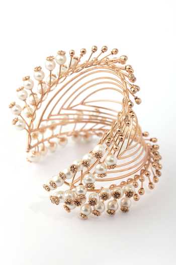Suhani Pittie_Gold Plated Pearls Astral Aura Wire Cuff Bracelet_Online_at_Aza_Fashions