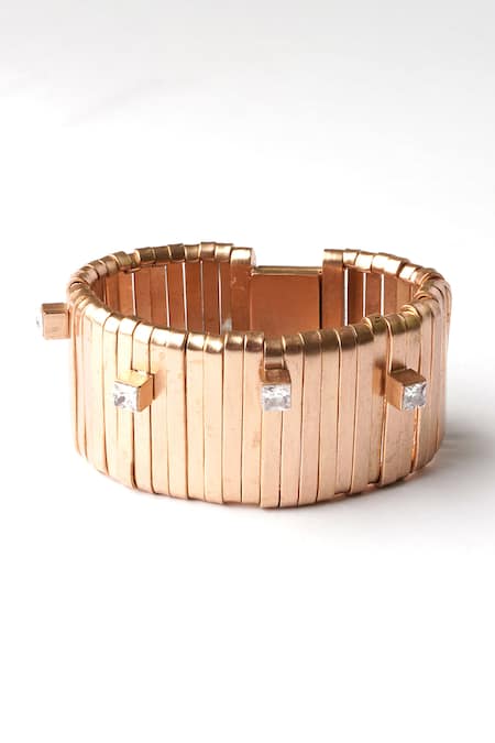 Suhani Pittie Gold Plated Crystals Galactic Armour Ribbon Bracelet- Single Pc Online at Aza Fashions Suhani Pittie_Gold Plated Crystals Galactic Armour Ribbon Bracelet- Single Pc _Online_at_Aza_Fashions