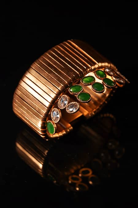 Shop Suhani Pittie Gold Plated Crystals Cosmic Crown Embellished Ribbon Cuff at Aza Fashions Shop_Suhani Pittie_Gold Plated Crystals Cosmic Crown Embellished Ribbon Cuff _at_Aza_Fashions