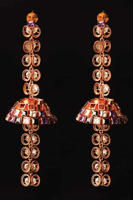 Shop Suhani Pittie Gold Plated Crystals, Stones Star Shine Embellished Earrings at Aza Fashions Shop_Suhani Pittie_Gold Plated Crystals, Stones Star Shine Embellished Earrings _at_Aza_Fashions