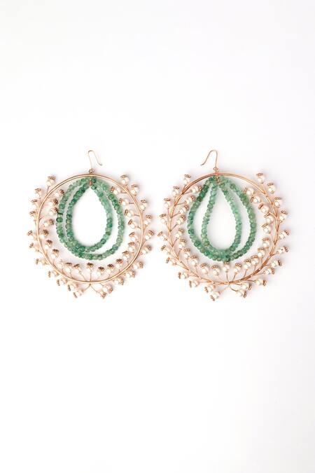 Suhani Pittie Gold Plated Pearls, Stones Beryl Goddess Double Loop Earrings Online at Aza Fashions Suhani Pittie_Gold Plated Pearls, Stones Beryl Goddess Double Loop Earrings_Online_at_Aza_Fashions