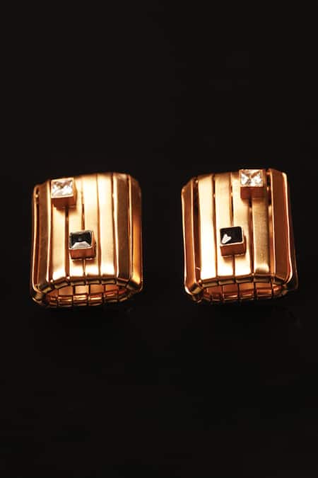 Suhani Pittie Gold Plated Crystals Empyreal Grid Ribbon Stud Earrings 