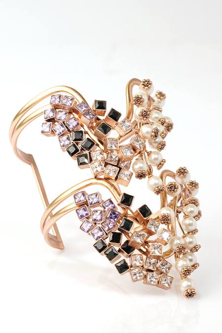 Suhani Pittie Gold Plated Pearls, Crystals Pearlescent Embellished Frost Cuff Online at Aza Fashions Suhani Pittie_Gold Plated Pearls, Crystals Pearlescent Embellished Frost Cuff _Online_at_Aza_Fashions