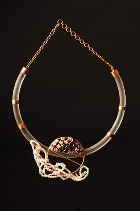 Shop Suhani Pittie Gold Plated Midnight Moon Gemstone Kanthi Necklace at Aza Fashions Shop_Suhani Pittie_Gold Plated Midnight Moon Gemstone Kanthi Necklace _at_Aza_Fashions