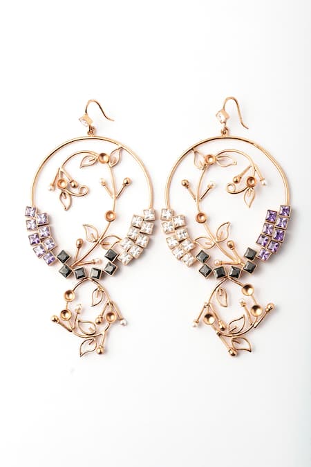 Suhani Pittie Gold Plated Pearls, Crystals Mystic Foliage Vine Hoop Earrings Online at Aza Fashions Suhani Pittie_Gold Plated Pearls, Crystals Mystic Foliage Vine Hoop Earrings _Online_at_Aza_Fashions