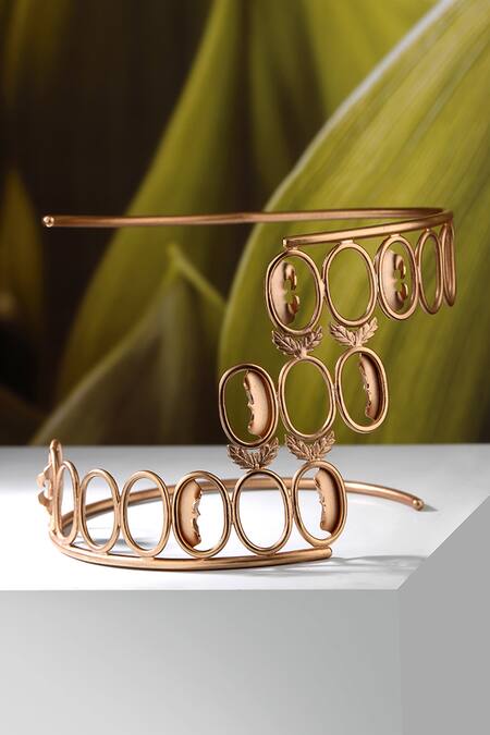 Shop_Suhani Pittie_Gold Plated Geometric Arm Band _at_Aza_Fashions