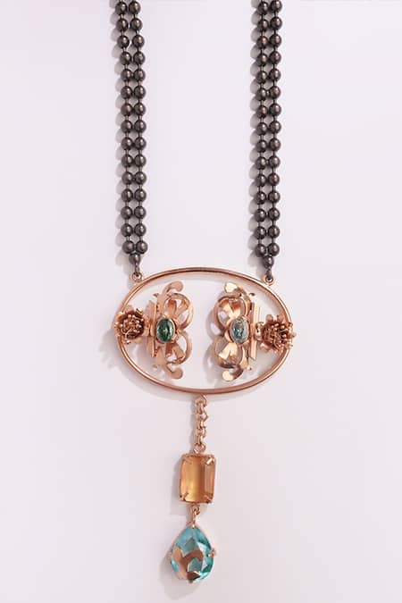 SUHANI PITTIE Black Bead Saints And Cider Citrine Crystal Embellished Pendant Necklace