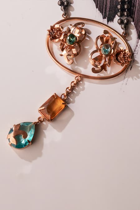 Suhani Pittie Saints & Cider Citrine Crystal Embellished Pendant Necklace 