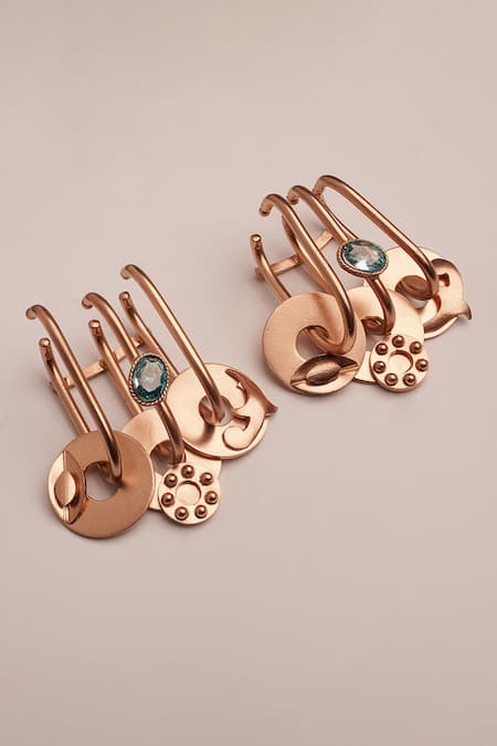 Shop Suhani Pittie Gold Plated Crystals Punk City Embellished Ear Cuffs at Aza Fashions Shop_Suhani Pittie_Gold Plated Crystals Punk City Embellished Ear Cuffs _at_Aza_Fashions