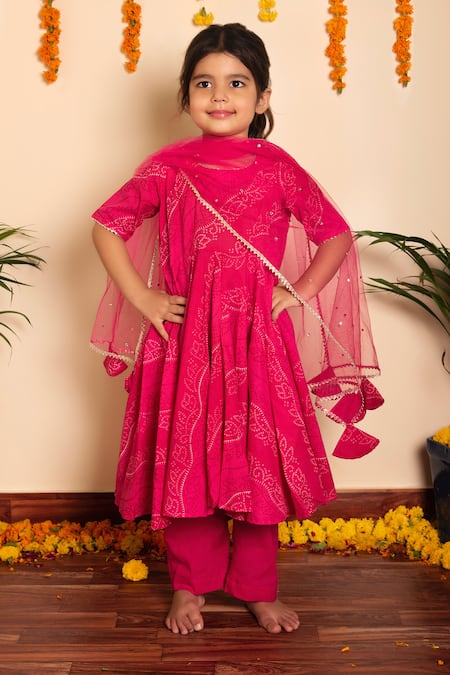 Pomcha Jaipur Bhandhej Print Anarkali Pant Set 