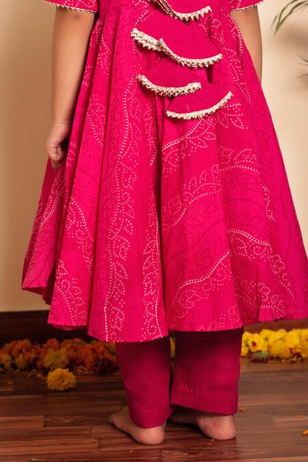 Buy Pomcha Jaipur Pink Cotton, Net Tassels Bhandhej Print Anarkali Pant Set Online at Aza Fashions Buy_Pomcha Jaipur_Pink Cotton, Net Tassels Bhandhej Print Anarkali Pant Set _Online_at_Aza_Fashions