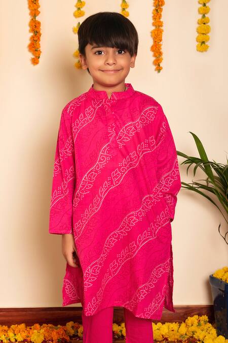 Buy Pomcha Jaipur Pink Cotton Bhandhej Print Kurta With Pant Online at Aza Fashions Buy_Pomcha Jaipur_Pink Cotton Bhandhej Print Kurta With Pant _Online_at_Aza_Fashions