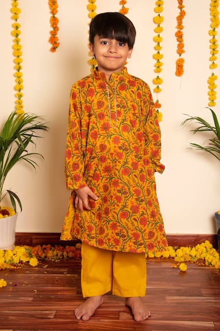 Pomcha Jaipur Darpan Hand Block Print Kurta With Pant 