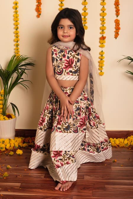 Pomcha Jaipur Garden Rose Print Lehenga Set 