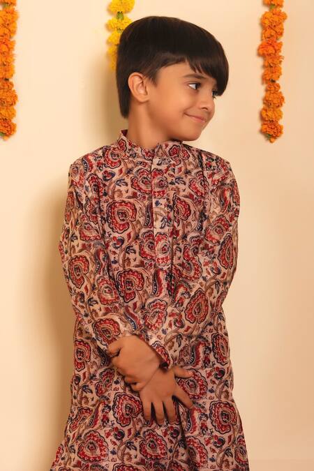 Pomcha Jaipur Brown Organza, Cotton Embroidery Gulabagh Print Kurta With Pant at Aza Fashions Pomcha Jaipur_Brown Organza, Cotton Embroidery Gulabagh Print Kurta With Pant _at_Aza_Fashions