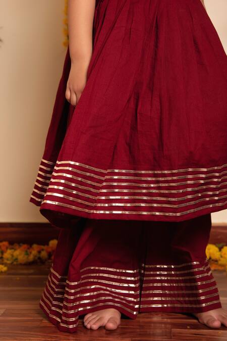 Buy_Pomcha Jaipur_Maroon Cotton Gota Patti Bachpan Embroidered Anarkali Pant Set 