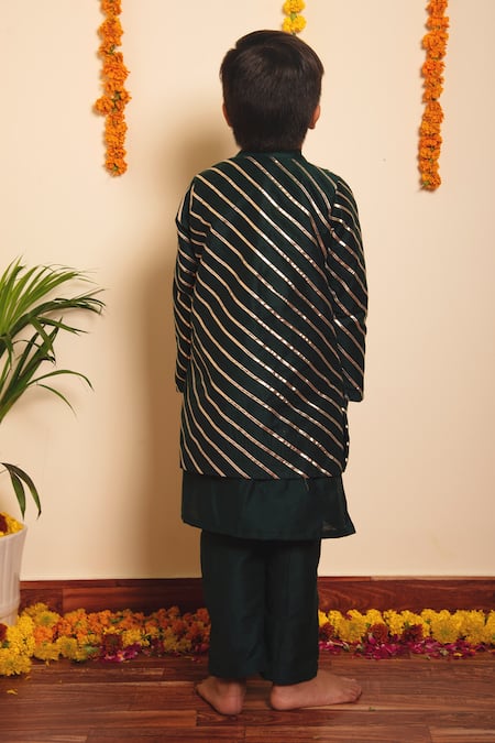 Pomcha Jaipur Hand Embroidered Gotta Bundi Kurta Set