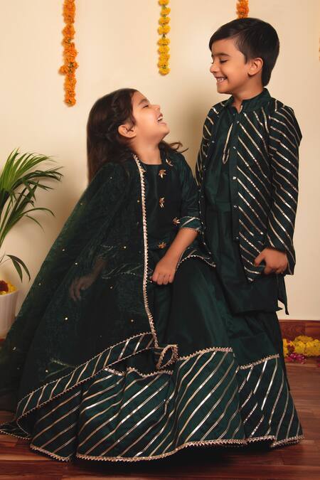 Buy Pomcha Jaipur Green Cotton, Silk Gota Patti Hand Embroidered Bundi Kurta Set Online at Aza Fashions Buy_Pomcha Jaipur_Green Cotton, Silk Gota Patti Hand Embroidered Bundi Kurta Set _Online_at_Aza_Fashions