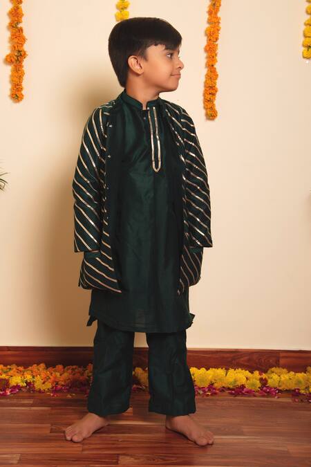 Buy Pomcha Jaipur Green Cotton, Silk Gota Patti Hand Embroidered Bundi Kurta Set Buy_Pomcha Jaipur_Green Cotton, Silk Gota Patti Hand Embroidered Bundi Kurta Set