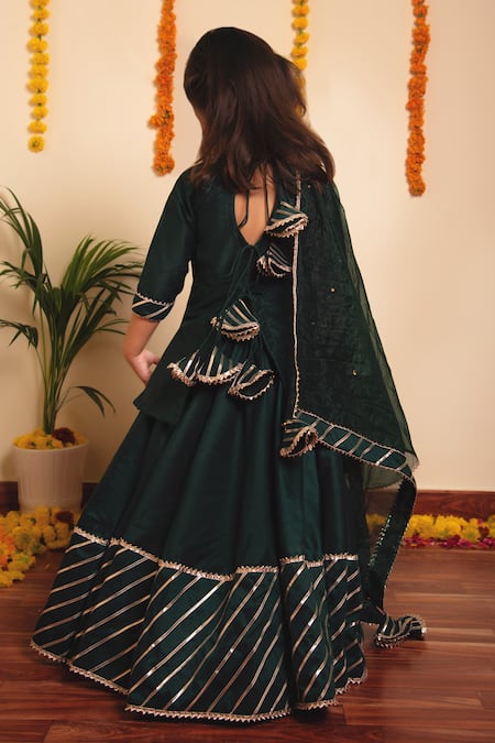 Shop Pomcha Jaipur Green Cotton, Silk, Organza Embroidery, Bachpan Mimosa Hand Lehenga Kurta Set at Aza Fashions Shop_Pomcha Jaipur_Green Cotton, Silk, Organza Embroidery, Bachpan Mimosa Hand Lehenga Kurta Set _at_Aza_Fashions