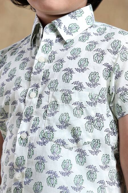 Shop_Pomcha Jaipur_Grey Cotton Bachpan Parikshit Block Print Shirt _Online_at_Aza_Fashions