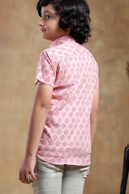 Shop_Pomcha Jaipur_Pink Cotton Bachpan Hand Block Printed Shirt _at_Aza_Fashions