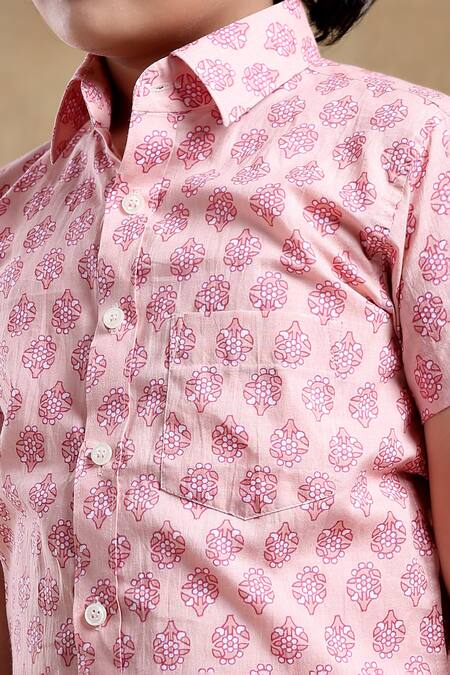 Buy_Pomcha Jaipur_Pink Cotton Bachpan Hand Block Printed Shirt _Online_at_Aza_Fashions