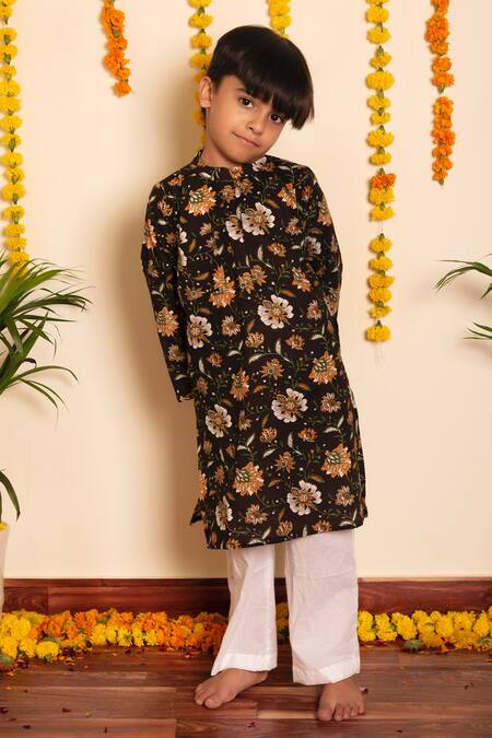 Shop Pomcha Jaipur Brown Cotton Embroidery Roop Rang Hand Block Print Kurta Pant Set Online at Aza Fashions Shop_Pomcha Jaipur_Brown Cotton Embroidery Roop Rang Hand Block Print Kurta Pant Set _Online_at_Aza_Fashions