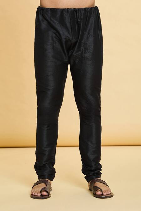 Arihant Rai Sinha_Black Jacquard, Silk, Chanderi Lace, Floral Star Pattern Kurta With Churidar _at_Aza_Fashions