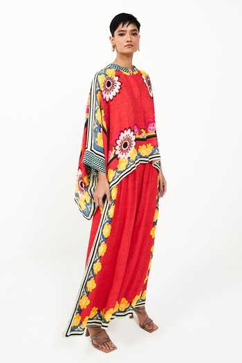 Verb By Pallavi Singhee_Multi Color Georgette Embroidery Collared Floral Print Cape Blouse_Online_at_Aza_Fashions