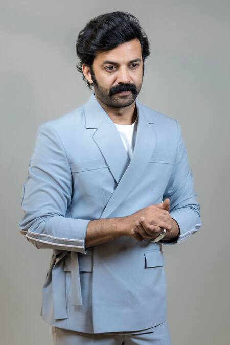 Shop_Hilo Design_Blue Polyester Diurno Solid Blazer With Pant _Online_at_Aza_Fashions