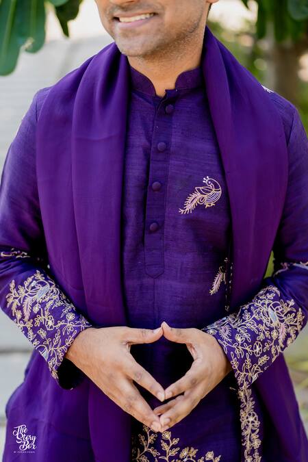 Shop Hilo Design Purple Silk Embroidery Mistico Kurta Pant Set Online at Aza Fashions Shop_Hilo Design_Purple Silk Embroidery Mistico Kurta Pant Set _Online_at_Aza_Fashions