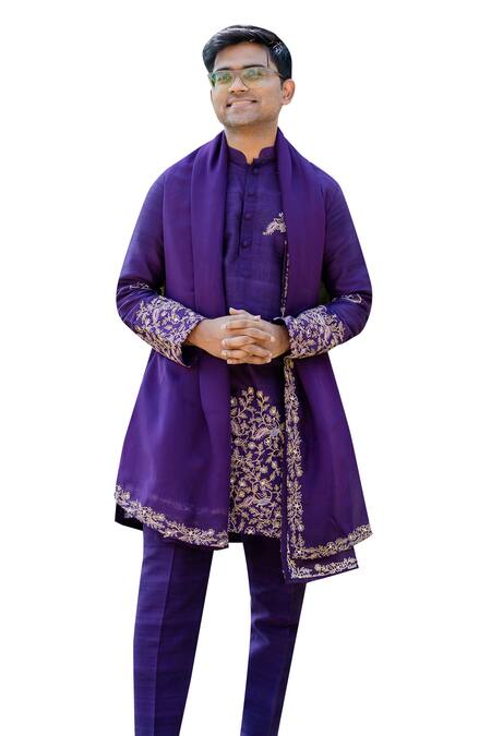 Hilo Design Purple Silk Embroidery Mistico Kurta Pant Set at Aza Fashions Hilo Design_Purple Silk Embroidery Mistico Kurta Pant Set _at_Aza_Fashions