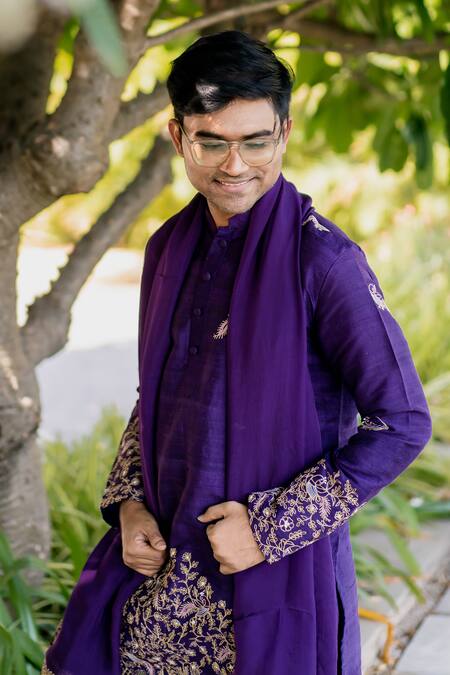 Buy Hilo Design Purple Silk Embroidery Mistico Kurta Pant Set Buy_Hilo Design_Purple Silk Embroidery Mistico Kurta Pant Set