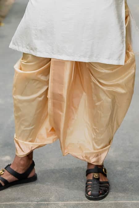 Hilo Design Off White Silk Embroidery Mayur Neck Kurta With Dhoti Pant at Aza Fashions Hilo Design_Off White Silk Embroidery Mayur Neck Kurta With Dhoti Pant _at_Aza_Fashions