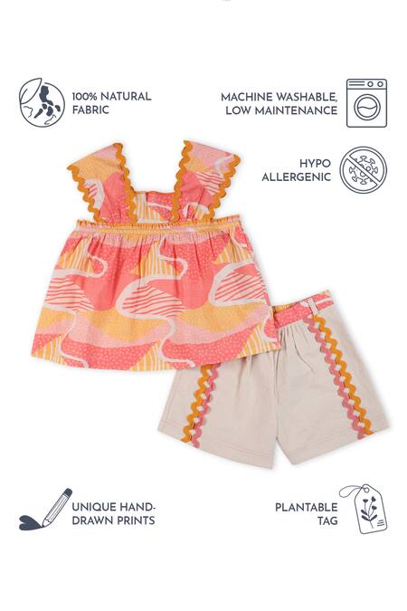 Buy_Miko Lolo_Pink Organic Cotton Printed Abstract Candy Escape Top With Shorts_Online_at_Aza_Fashions