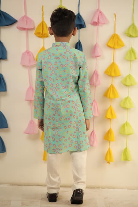 Tiny Colour Floral Hand Block Print Kurta With Pyjama 