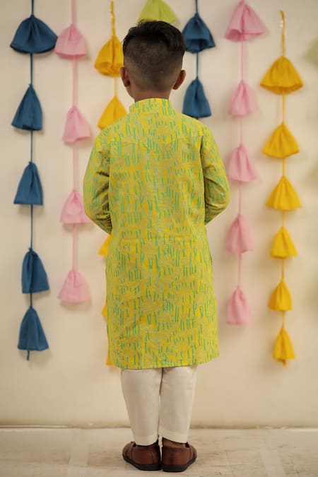 Shop Tiny Colour Yellow Muslin, Cotton Embroidery Hand Block Print Kurta And Pyjama Co-ord Set at Aza Fashions Shop_Tiny Colour_Yellow Muslin, Cotton Embroidery Hand Block Print Kurta And Pyjama Co-ord Set _at_Aza_Fashions