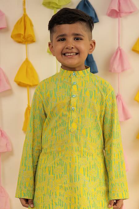 Buy Tiny Colour Yellow Muslin, Cotton Embroidery Hand Block Print Kurta And Pyjama Co-ord Set Online at Aza Fashions Buy_Tiny Colour_Yellow Muslin, Cotton Embroidery Hand Block Print Kurta And Pyjama Co-ord Set _Online_at_Aza_Fashions