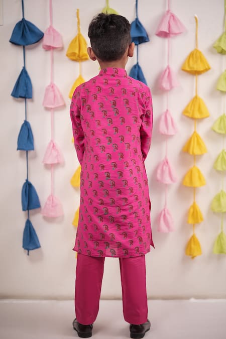 Tiny Colour Paisley Block Print Kurta With Pyjama 
