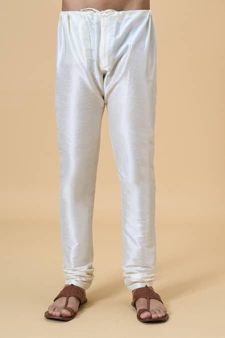 Arihant Rai Sinha_Peach Jacquard, Silk Embroidery Tonal Paisley Placket Kurta _at_Aza_Fashions