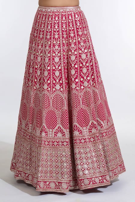 Meenagurnam_Magenta Georgette Embroidery, Zari, Sequins Phoolbahar Bridal Lehenga Set _Online_at_Aza_Fashions