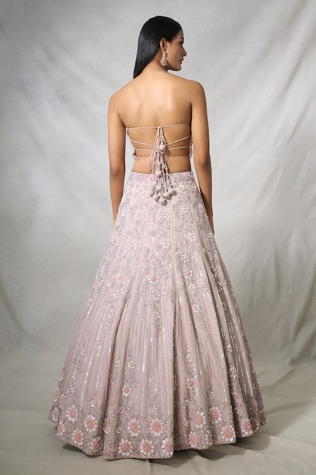 Panihari Floral Leaf Embroidered Lehenga With Tube Blouse 