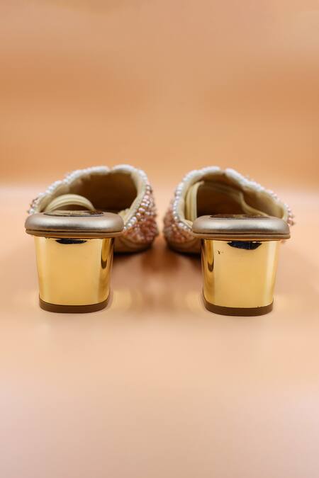 Foot Fuel Gold Sequins, Beads, Zari Lily Embellished Mules Online at Aza Fashions Foot Fuel_Gold Sequins, Beads, Zari Lily Embellished Mules _Online_at_Aza_Fashions
